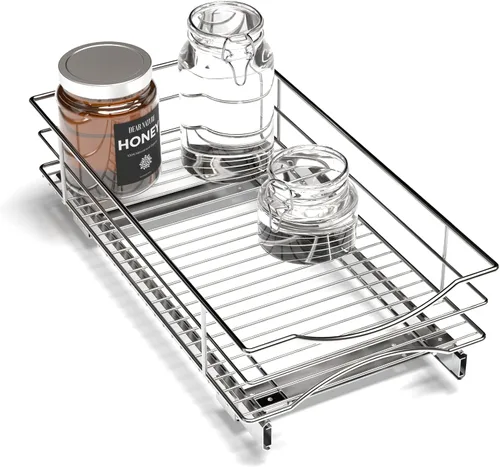 Miniatura 18 de Home Zone Living Organizador de armario de cocina extraíble con 2 niveles de almacenamiento para un fácil acceso, 7.5 pulgadas de ancho x 20 Negro