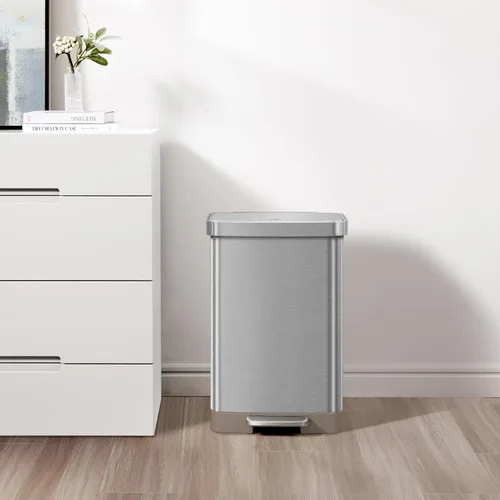 Miniatura 3 de EKO Hudson - Bote de basura de acero inoxidable mate de 50 litros/13.2 galones con compartimento de almacenamiento trasero