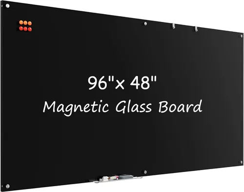 Miniatura 12 de MaxGear Pizarra blanca de cristal, pizarra magnética de borrado en seco templado de 96 x 48 pulgadas, sin marco, para oficina, aula, sala de Blanco