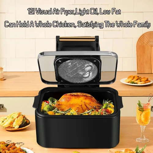 Miniatura 2 de Freidora de aire, freidora de aire visual de 12 l, horno inteligente de 1700 W con pantalla táctil digital sin aceite, temporizador y temperatura