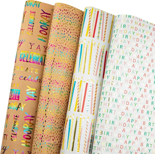 Miniatura 6 de Plum Designs Hojas de papel de regalo – papel de regalo de feliz cumpleaños para niñas, papel de regalo divertido para niñas, 14 hojas de papel