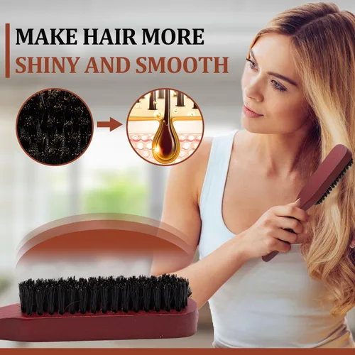 Miniatura 4 de 2 cepillos de cerdas de jabalí para hombres y mujeres, alisadores y burlas para un cabello elegante, peinados de espalda lisa y brillo mejorado