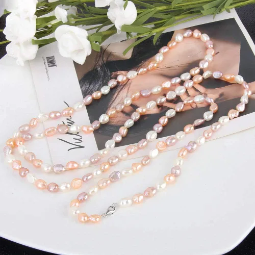 Miniatura 5 de Collar de perlas cultivadas de agua dulce de plata de ley 925 multicolor para collares de perlas para mujer