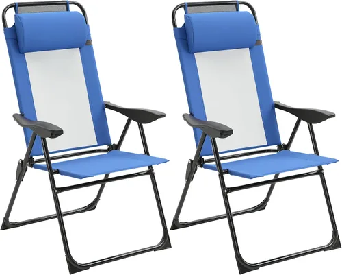 Miniatura 11 de Outsunny Juego de 2 sillas plegables de comedor para patio, sillas de terraza al aire libre con respaldo ajustable con respaldo ajustable, silla