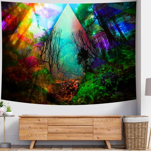 Miniatura 3 de Delur Tapiz de Bosque Árbol de la Vida Tapiz de Selva Tropical Colgante de Pared Paisaje Natural Colorido Místico Psicodélico Espiritual Cabecero