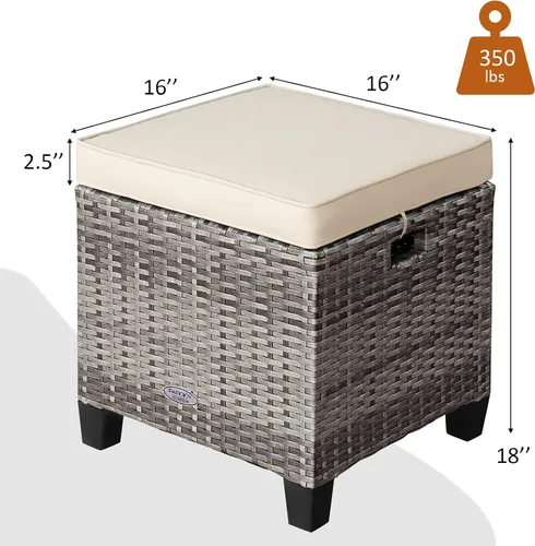 Miniatura 3 de Tangkula Juego de 2 otomanas de ratán para patio, reposapiés de mimbre para exteriores, con cojines suaves y marco de acero, juego otomano de patio
