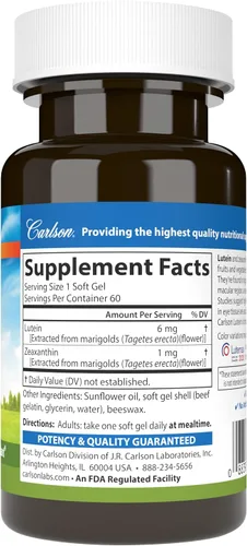 Miniatura 2 de Carlson - Luteína, 6 mg, visión saludable y función ocular, antioxidante, 60 cápsulas blandas
