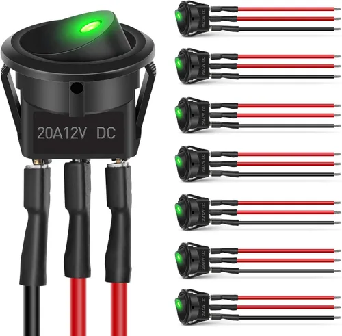 Miniatura 17 de Nilight Interruptor de botón de 0.472 in, 5 unidades con arnés precableado de acero inoxidable de 12 V 24 V, bloqueo automático, interruptores 5