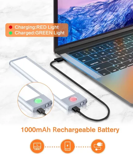 Miniatura 5 de Paquete de 2 lámparas de 30 luces LED con sensor de movimiento, ultradelgadas, inalámbricas y recargables, funcionamiento a batería, para usar Blanco