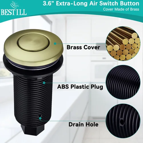 Miniatura 3 de BESTILL Botón de interruptor de aire de eliminación de basura en la parte superior del fregadero con manguera de aire de 5 pies, botón de Oro
