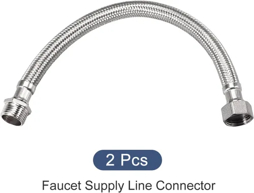 Miniatura 5 de METALLIXITY Conector de línea de suministro de grifo (15.748 in/16 pulgadas), 2 unidades, acero inoxidable 304 G1/2 hembra a G1/2 macho conector