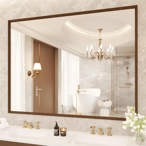 Miniatura 48 de JISOSO - Espejo de baño de 24x36 pulgadas con marco de metal cepillado color níquel, espejo con marco de metal cepillado plateado para pared, espejo