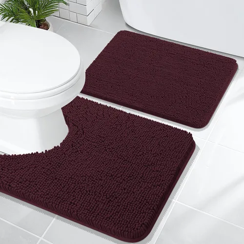 Miniatura 101 de OLANLY Juego de alfombras de baño de 2 piezas, alfombras de baño de chenilla suave y absorbente y alfombra de contorno en forma de U para inodoro