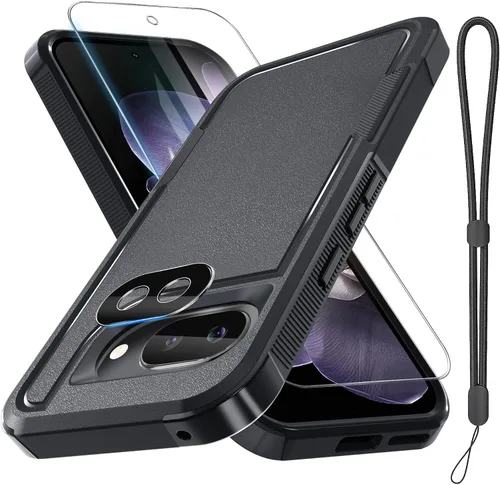 Miniatura 14 de Funda para Google Pixel 10 Pro XL con correa para la muñeca + protector de pantalla de vidrio templado + cubierta para lente de cámara, cuerpo Verde