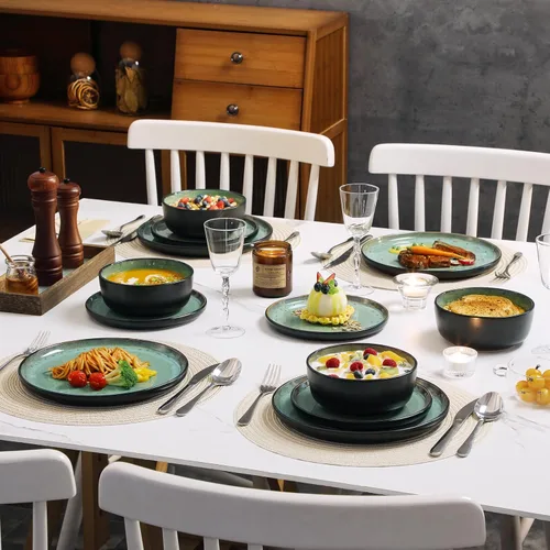 Miniatura 8 de vancasso Juego de platos y cuencos, 24 piezas de juego de vajilla de loza para 8, juego de vajilla de cocina apto para microondas y lavaplatos