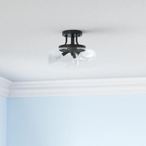 Miniatura 2 de Lámpara de techo industrial moderna semiempotrada con pantalla de vidrio transparente, lámpara de techo negra de 3 bombillas para cocina