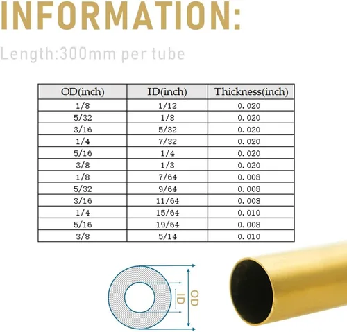 Miniatura 6 de H62 1/8 "(3 mm) Tubo de latón OD 0.020 in pared × 11.811 in de longitud tubo de latón sin costuras redondo, 2 piezas