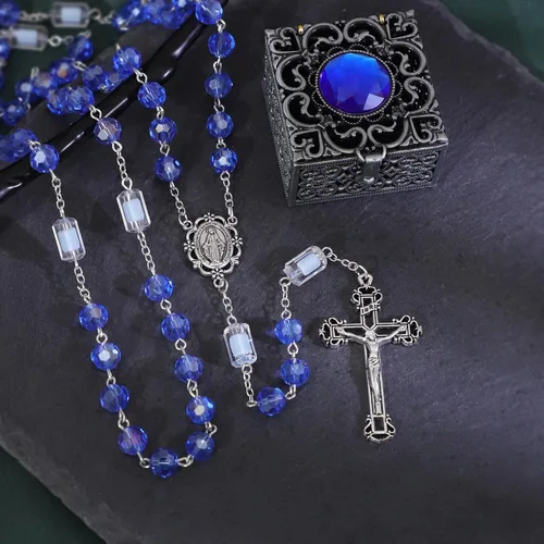 Miniatura 44 de KOMI Rosario de cuentas católicas para mujer, collar de cuentas de rosario con cruz de crucifijo, perlas de cristal, rosario, rosarios, católicos
