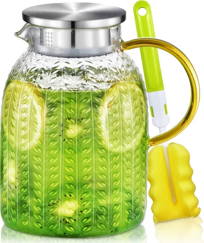 Miniatura 10 de Aofmee Jarra de vidrio con tapa y asa, jarra de agua de vidrio con tapa, jarra de té helado, jarra de borosilicato para bebidas frías o calientes
