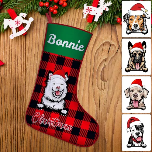 Miniatura 32 de Medias de Navidad de raza de perro personalizadas con texto de nombre, regalos de decoración de calcetines de Navidad personalizados para perros