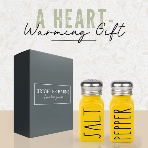 Miniatura 5 de Juego de saleros y pimenteros amarillos por Brighter Barns - Linda decoración de cocina y accesorios de cocina - Lindos agitadores de vidrio