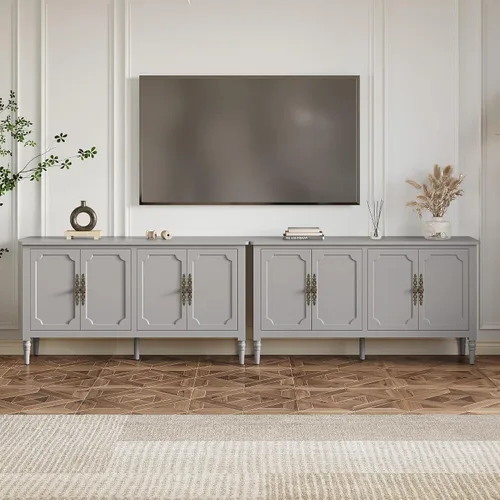 Miniatura 4 de FansaFurn Aparador con 4 Puertas, Mesa Consola de Mediados de Siglo con Estantes Ajustables, Gabinete Decorativo para Entrada, Sala de Estar, Gris
