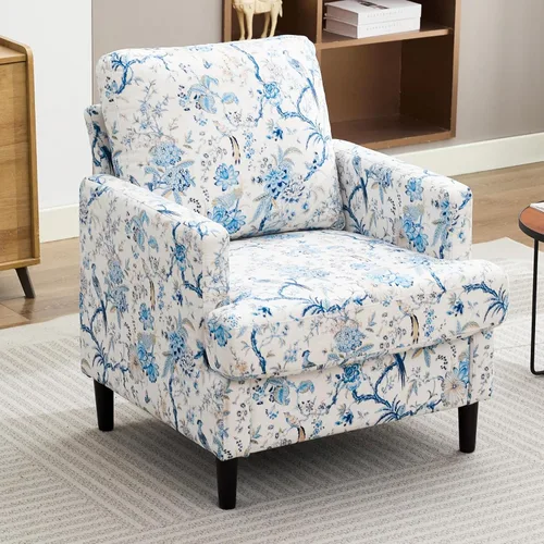Miniatura 8 de Weture Silla de Acento Mid-Century, Sillón Moderno de Tela de Lino con Brazos para Sala de Estar, Cómodas Sillas de Acento Tapizadas de Lectura