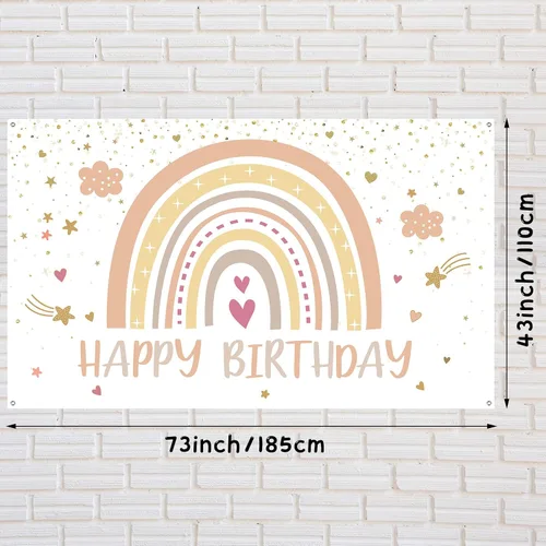 Miniatura 2 de Hestya Decoraciones de fiesta boho arcoíris para cumpleaños, telón de fondo de cumpleaños de feliz primer cumpleaños, decoraciones de accesorios