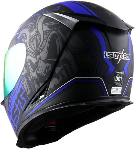 Miniatura 4 de Casco integral para motocicleta 1Storm con diseño de cráneo rey en mate negro + una visera transparente extra: HJK311 SkullBlue