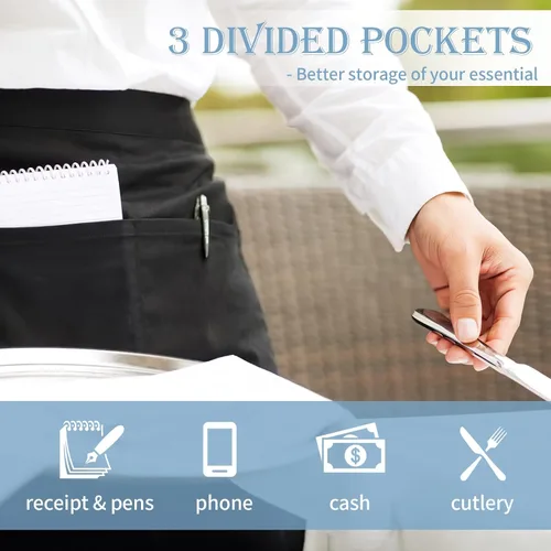 Miniatura 3 de PEASUG Server Apron, Waitress Apron with 3 Pockets, Short Aprons for Women with Pockets for Servers, Waiter, Waitress