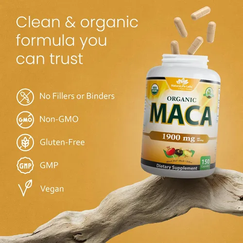 Miniatura 7 de Cápsulas veganas de maca orgánicas negro, rojo, amarillo, 0,003 oz por cápsula, 150 cápsulas, 100 % puro y natural sin OMG, energizante natural