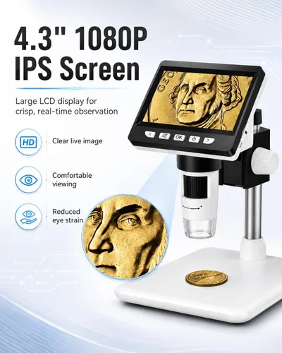 Miniatura 2 de Microscopio de monedas de 4.3 pulgadas, microscopio digital AOPICK LCD 1000X, lupa de monedas USB 1080P para monedas de error con 8 luces LED Blanco