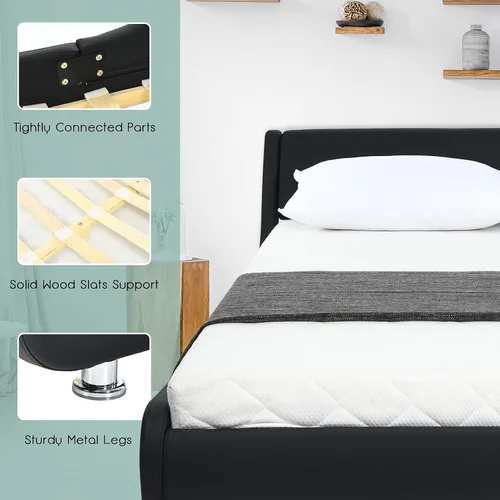 Miniatura 4 de NAFORT Base de cama tamaño Queen tapizada con cabecera ajustable curvada, moderna cama de plataforma de piel sintética de perfil bajo, soporte