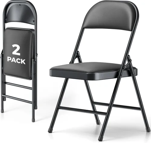 Paquete de 2 sillas plegables, sillas de comedor plegables de piel sintética con asiento y respaldo acolchados, juego de sillas plegables para