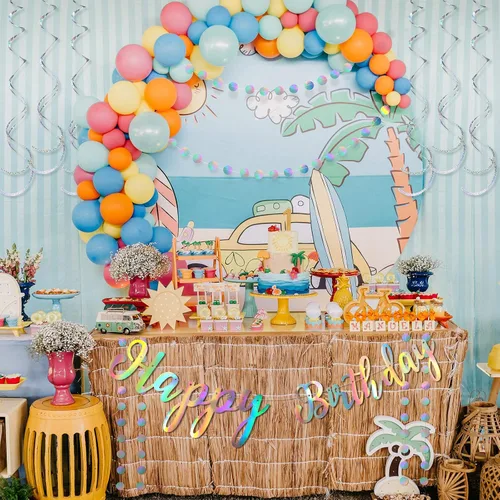 Miniatura 3 de Zonon Cartel iridiscente de feliz cumpleaños, decoración holográfica preencordada para fiesta, soltera vibrante, serpentinas colgantes, decoración