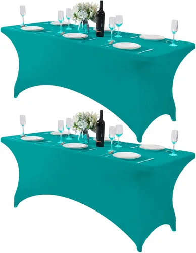 Miniatura 8 de Mantel de elastano para mesas de 4, 6 u 8 pies, mantel elástico universal ajustable para fiestas, banquetes, bodas y eventos - Verde manzana
