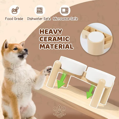 Miniatura 4 de Juego de cuencos elevados de cerámica para perros, platos dobles resistentes con soporte antideslizante, cuencos elevados para alimentos y agua