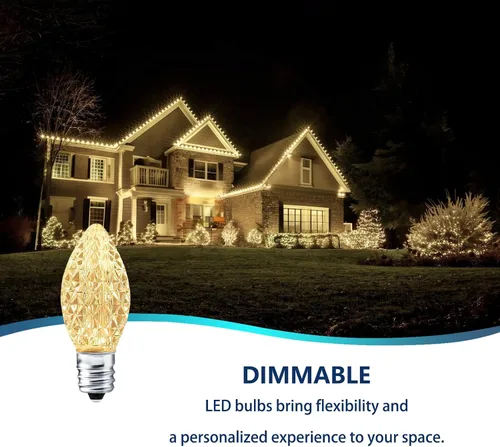 Miniatura 4 de Paquete de 25 bombillas LED C7 de repuesto - Bombillas blancas cálidas atenuables para luces de Navidad de cadena interior y exterior, bombillas LED