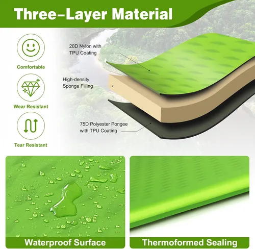 Miniatura 4 de Giantex Colchoneta de dormir para camping, alfombrilla autoinflable con esponja, colchón de aire impermeable para camping con bolsa de transporte
