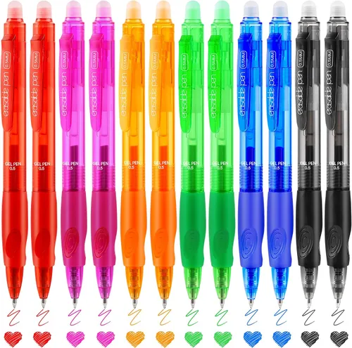 Miniatura 10 de USUAL Bolígrafos retráctiles borrables, 12 bolígrafos de gel borrables negros de 0.020 in, bolígrafos de gel borrables, color negro, hace que