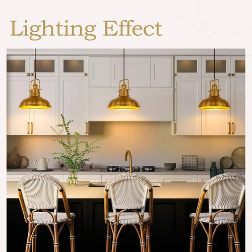 Miniatura 5 de Zeyu - Iluminación colgante de granja para isla de cocina, lámpara colgante industrial de 1 luz con cúpula metálica, acabado dorado, 016-1 BG