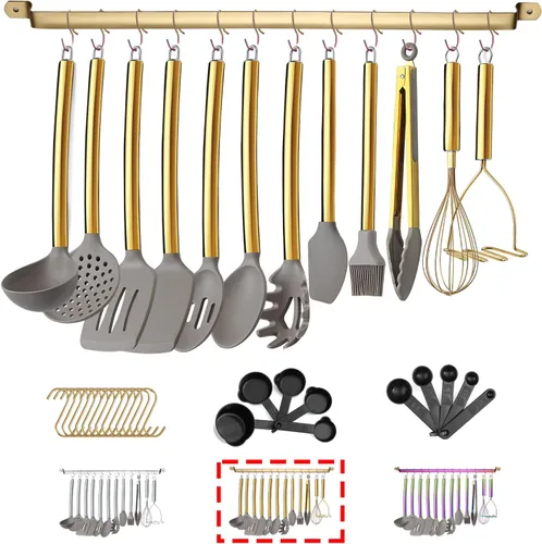 Miniatura 11 de Juego de utensilios de cocina de silicona de 38 piezas con estante para utensilios, cabeza de silicona y mango de acero inoxidable, herramientas