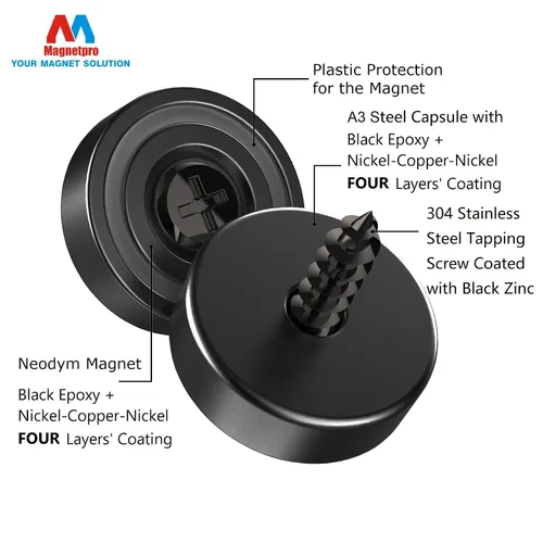 Miniatura 2 de Magnetpro 12 imanes de neodimio, fuerza de 25 libras, tamaño 0.79 x 0.28 pulgadas, cápsula de acero, imanes negros con contrapartes y tornillos