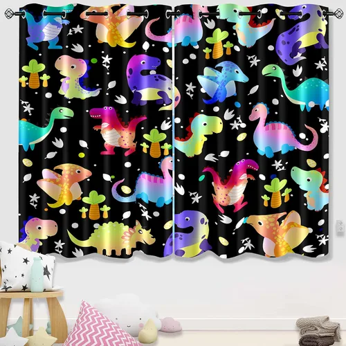 Miniatura 15 de Cortinas negras para dormitorio, decoración de habitación, cortinas opacas para ventana, juego de 2 paneles con estampado de niña africana morada