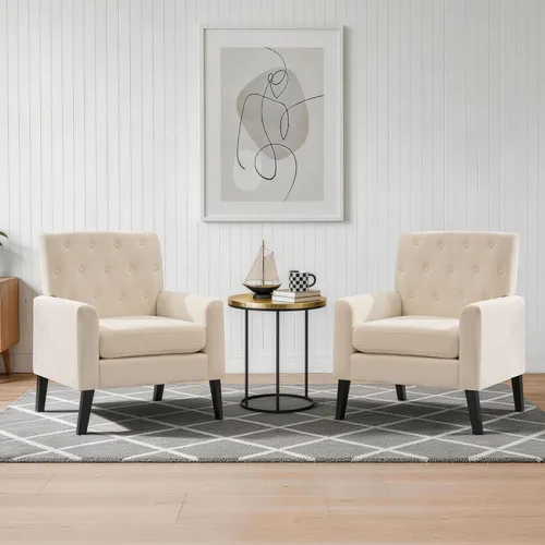 Miniatura 10 de Sillas decorativas modernas de mediados de siglo, silla de oficina de felpilla beige para recepción, silla de club tapizada para sala de estar