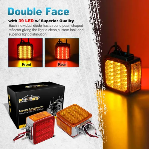 Miniatura 4 de Partsam, luces ledes para camión o remolque, cuadradas, de doble cara, ámbar/rojo (2 paquetes, 39 unidades), para Peterbilt, Freightliner, Kenworth