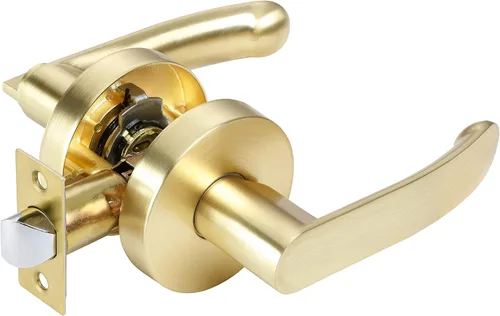 Miniatura 22 de Leydebong Paquete de 10 manijas de puerta de entrada de color dorado claro (con llave similar), perillas de puerta interior resistentes, cerraduras