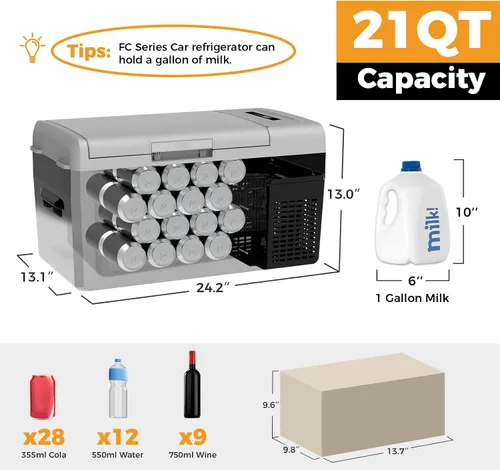 Miniatura 4 de Setpower FC20 Refrigerador portátil de 12 V, refrigerador de automóvil de enfriamiento rápido de -4 ℉ a 68 ℉, refrigerador de automóvil de 20 L/21