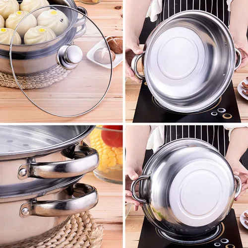 Miniatura 6 de Olla de vapor con tapa, olla multiusos de acero inoxidable para cocinar al vapor, 11 pulgadas para verduras, guisos, pasta, albóndigas, salsa