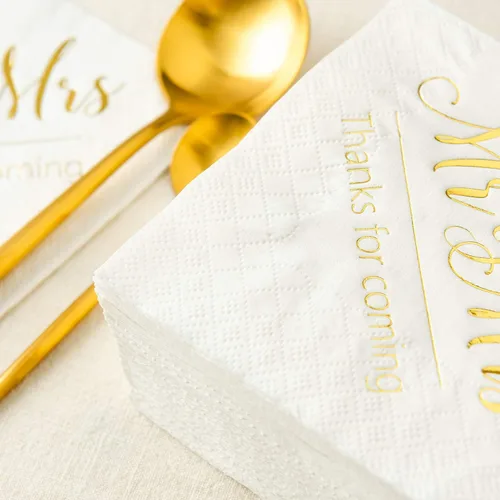 Miniatura 5 de Crisky Servilletas Mr and Mrs Gold Cóctel Bebidas Postre para Boda Ducha Compromiso Decoración de Fiesta Suministros de Decoración de Mesa de Dorado
